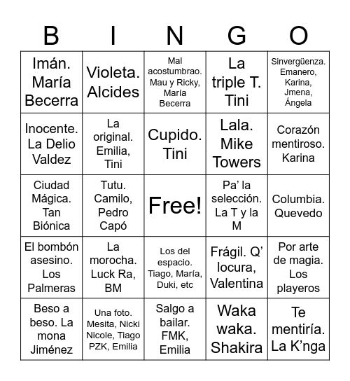 "Mis 60" Bingo Card