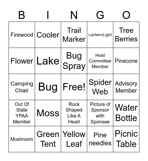 CAMPING BINGO! Bingo Card