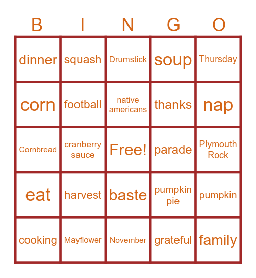 Thanksgiving Bingo Card