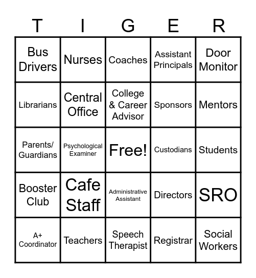 Thankful Tiger Bingo Card