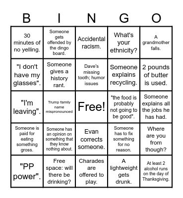 Dingo: Thanksgiving 2024 Bingo Card