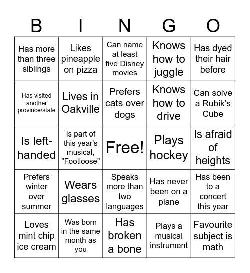 Human Bingo Card