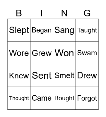 Irregular verbs Bingo Card