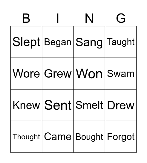 Irregular verbs Bingo Card