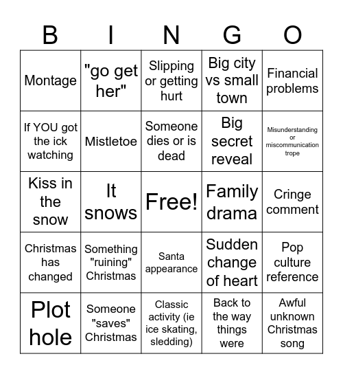 Christmas Movie Bingo Card