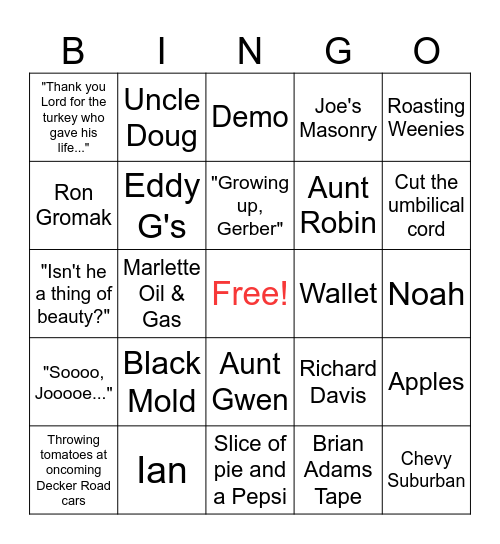Lindsay Bingo Card