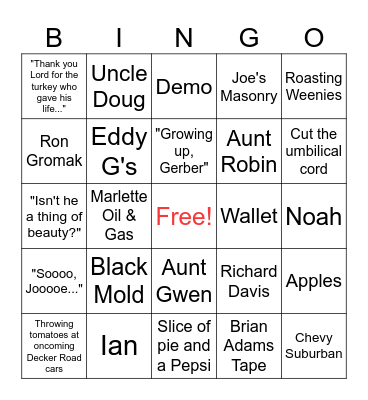 Lindsay Bingo Card