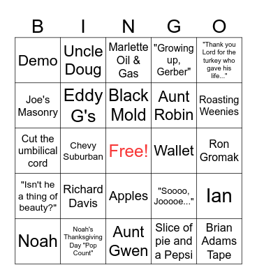 Lindsay Bingo Card