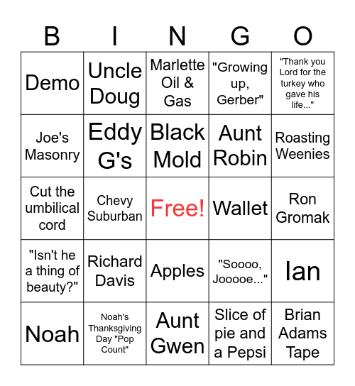 Lindsay Bingo Card