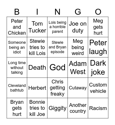 Family guy Bingo Card