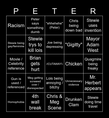 FAMILY GUY Bingo Card