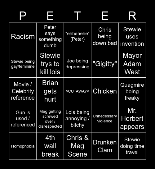 FAMILY GUY Bingo Card