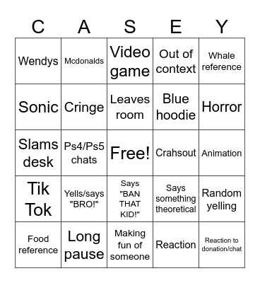 Caseoh bingo Card