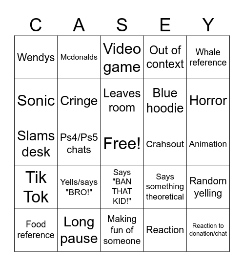 Caseoh bingo Card