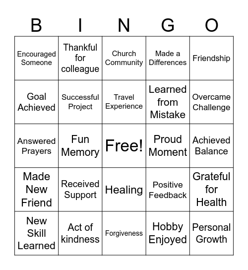 Gratitude Bingo Card