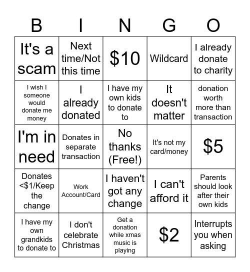 Be the Joy Excuses Bingo Card