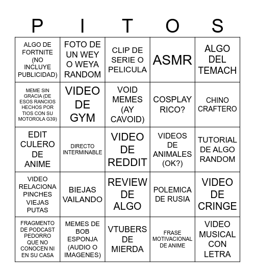 Bingo del tistos Bingo Card