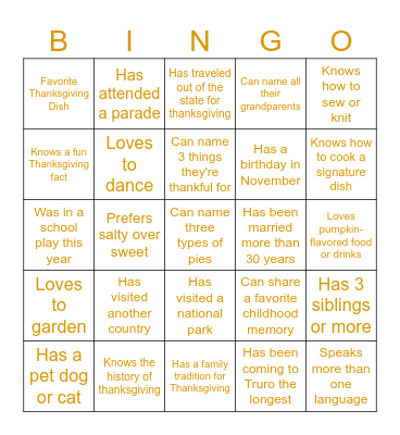 Truro Friendsgiving Bingo Card