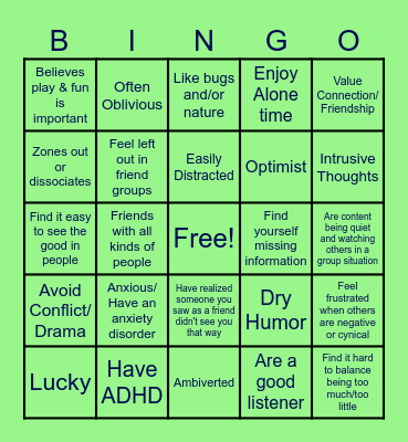 Clover II Kinnie Bingo Card