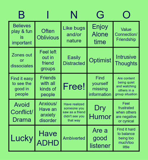 Clover II Kinnie Bingo Card