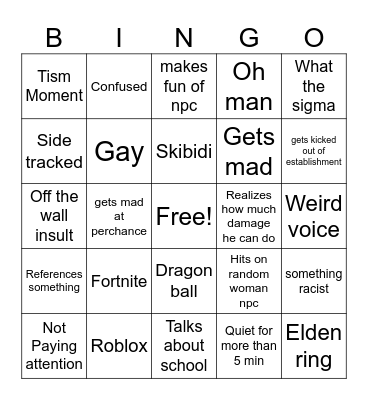 Trent Bingo Card