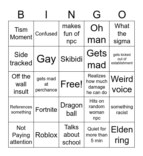 Trent Bingo Card