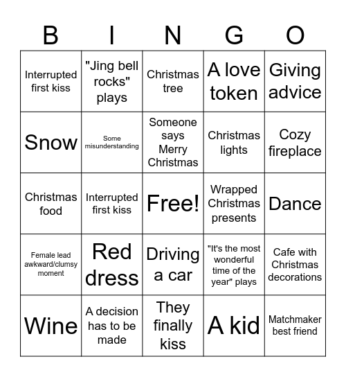 Christmas movie Bingo Card