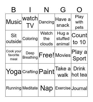 Coping Skills Bingo Card