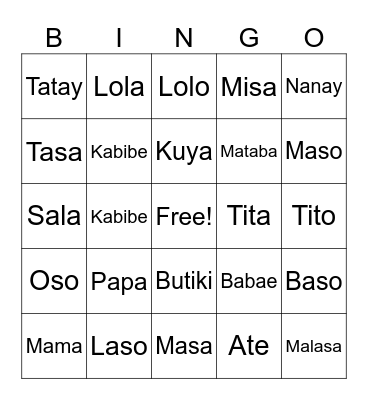 Untitled Bingo Card