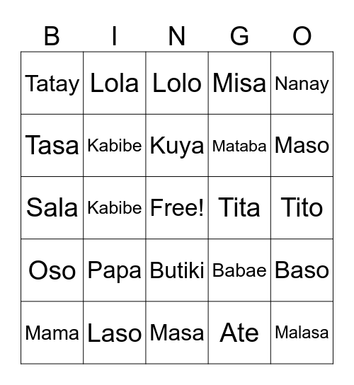 Untitled Bingo Card