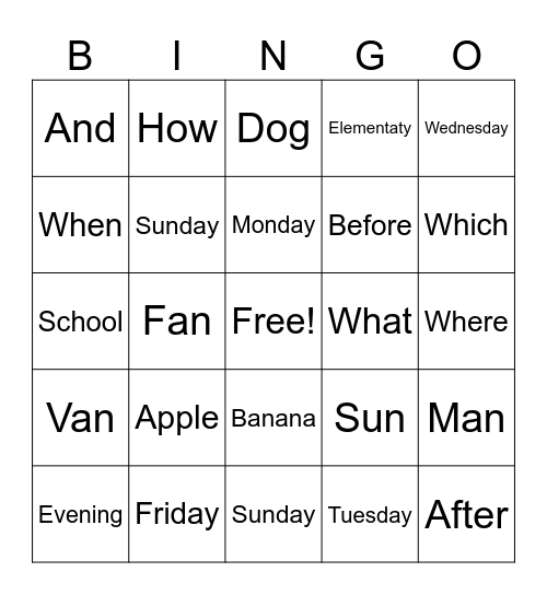 Untitled Bingo Card