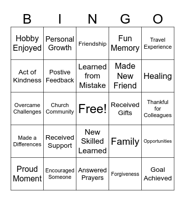 Gratitude Bingo Card