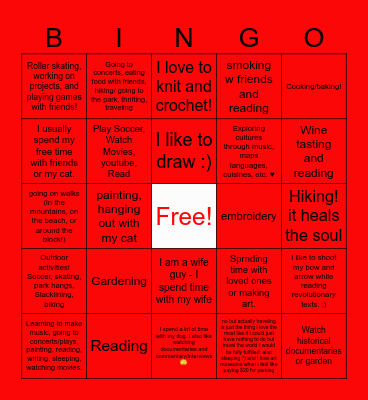 How do you spend your time when you're not organizing? Bingo Card