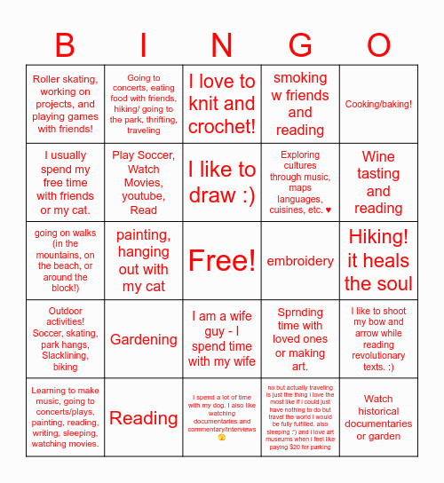 How do you spend your time when you're not organizing? Bingo Card