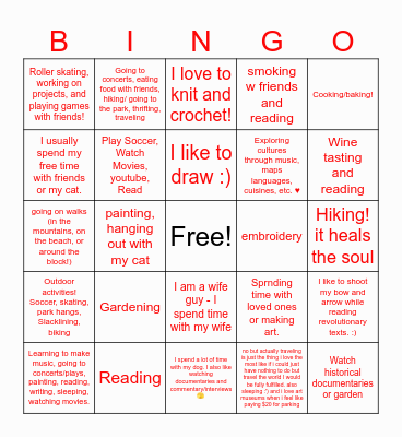 How do you spend your time when you're not organizing? Bingo Card