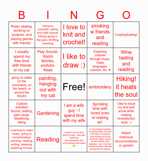 How do you spend your time when you're not organizing? Bingo Card