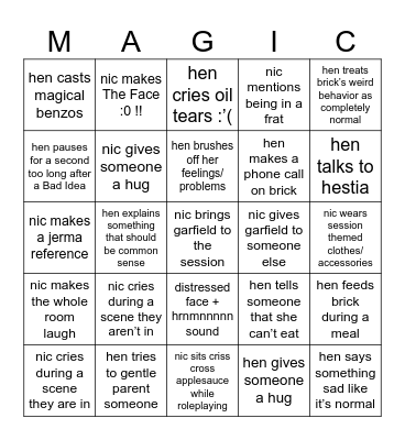 Chromatic Casters! Bingo Card