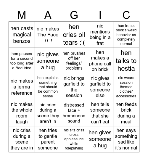 Chromatic Casters! Bingo Card