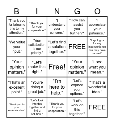 Positive Language Bingo Card