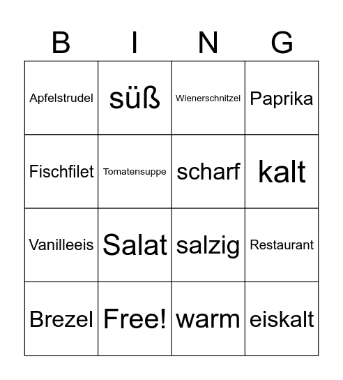 Im Restaurant - Bingo! Bingo Card