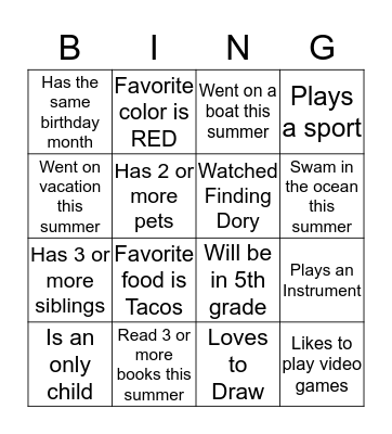 Allen Creek Bingo Card