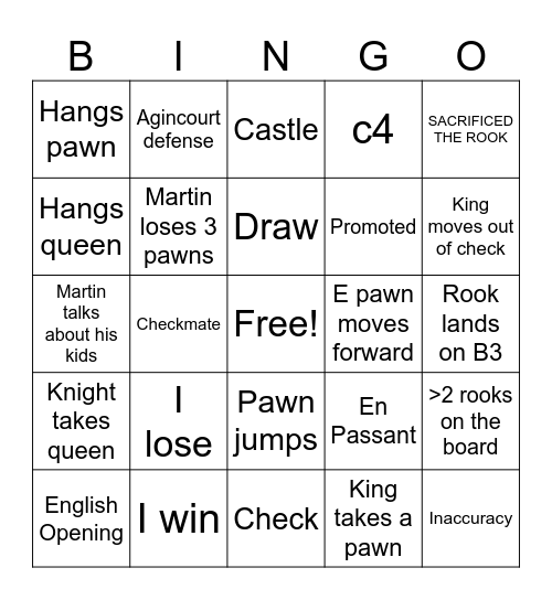 Chess Bingo Card