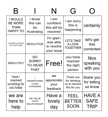 Empathy and Resolution Bingo Card