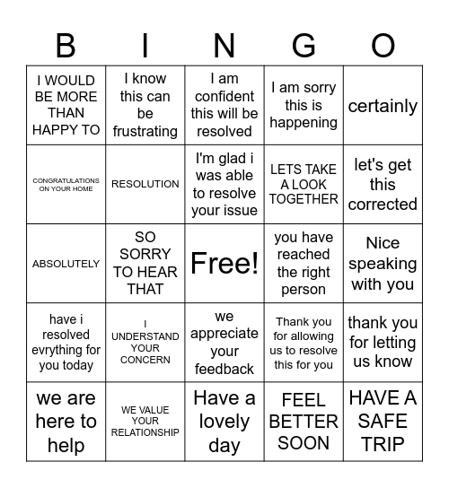 Empathy and Resolution Bingo Card