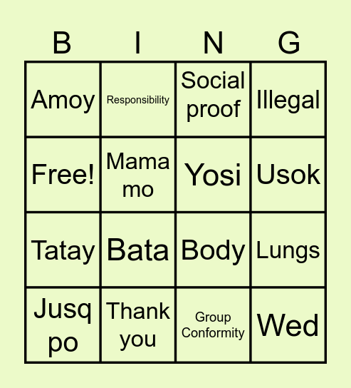 PSYCH 180 KC Bingo Card