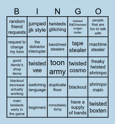 dandys world Bingo Card