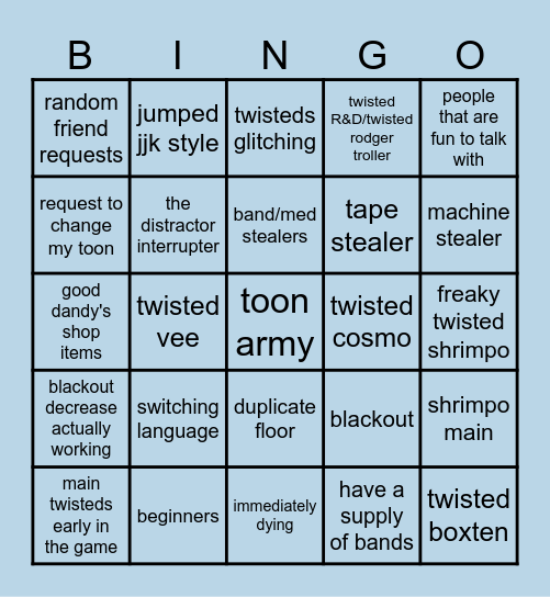 dandys world Bingo Card