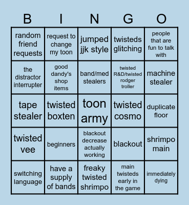 dandys world Bingo Card