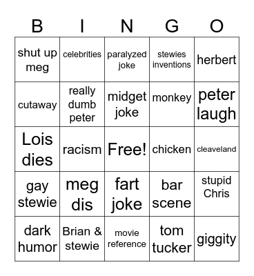 family guy Bingo Card