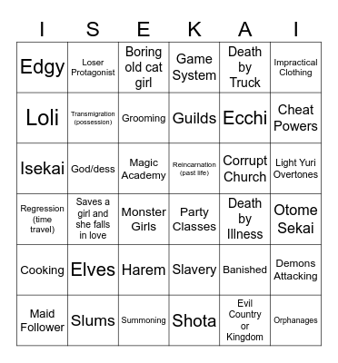 Isekai Bingo Card